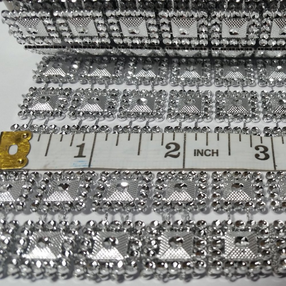 Rhinestone Mesh Ribbon Silver Squares - Picture 4 of 9